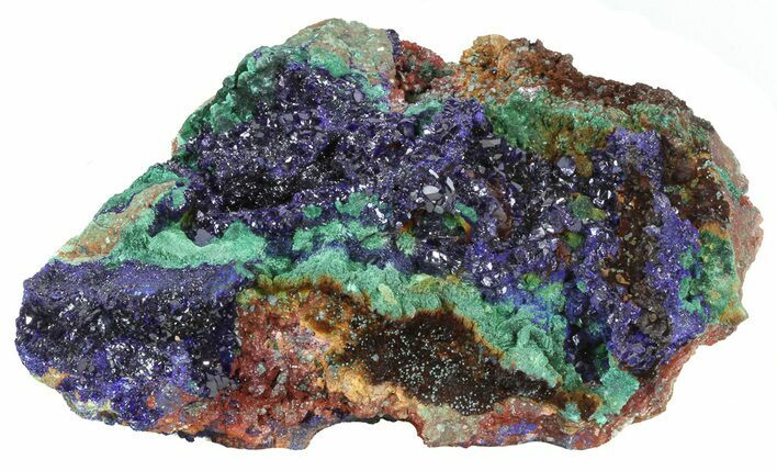 Sparkling Azurite Crystal Cluster with Malachite - Laos #56070